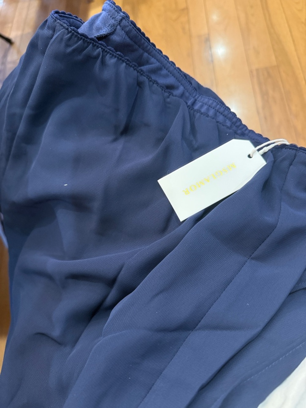 Cropped Length Straight Leg Pant With Chiffon Split Leg Overlay BLACK & NAVY - Picture 7 of 7